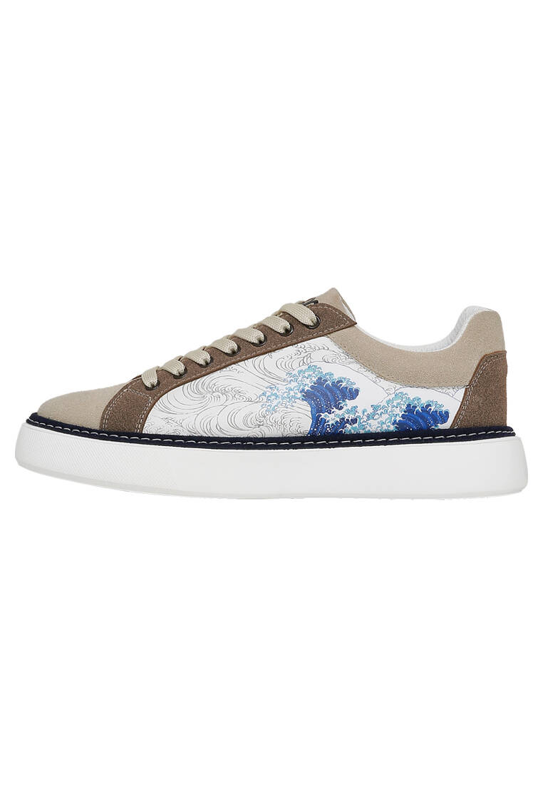 Erkek Vegan Deri Bej Sneakers - Japanese Waves Tasarım