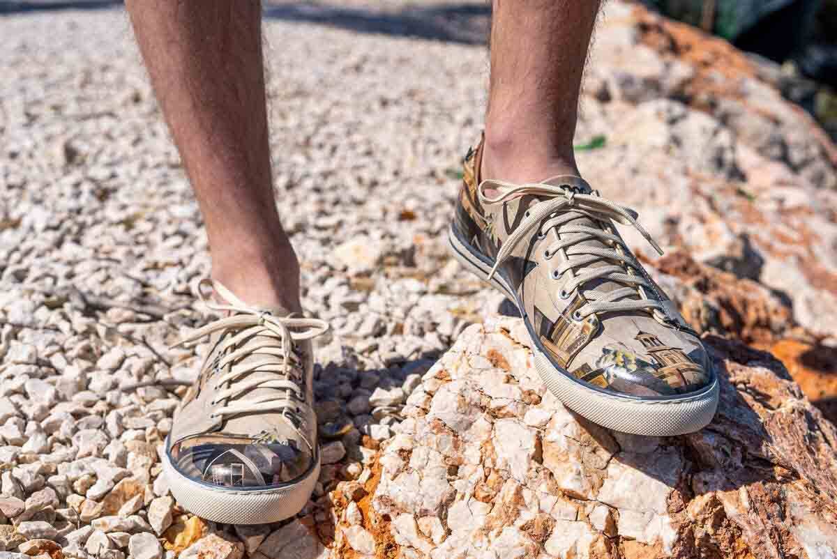 Erkek Vegan Deri Bej Sneakers - Time to Ring the Bells Tasarım
