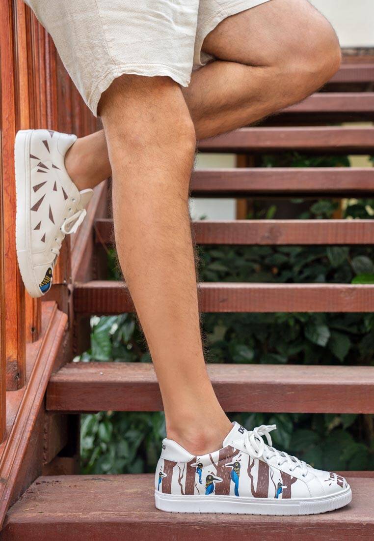 Erkek Vegan Deri Beyaz Sneakers - Knock Knock Tasarım