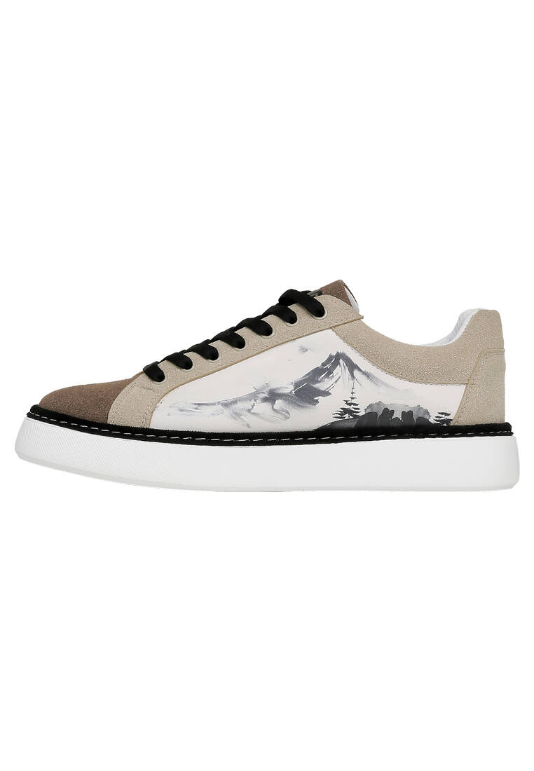 Erkek Vegan Deri Beyaz Sneakers - Japanese in Red Tasarım
