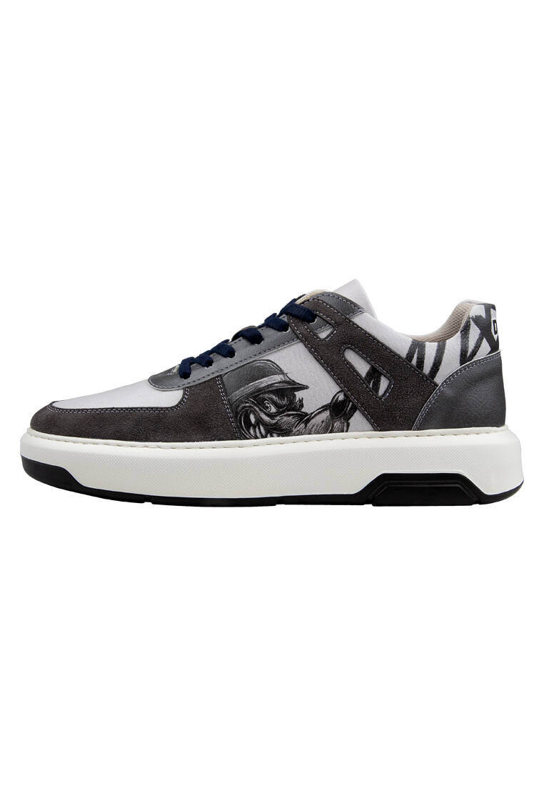 Erkek Vegan Deri Gri Sneakers - Trouble Tasarım