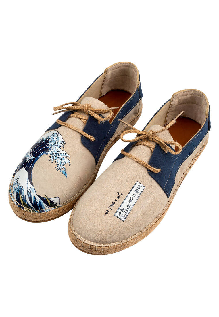 Erkek Vegan Krem Bağcıklı Espadril - Japanese Waves Tasarım