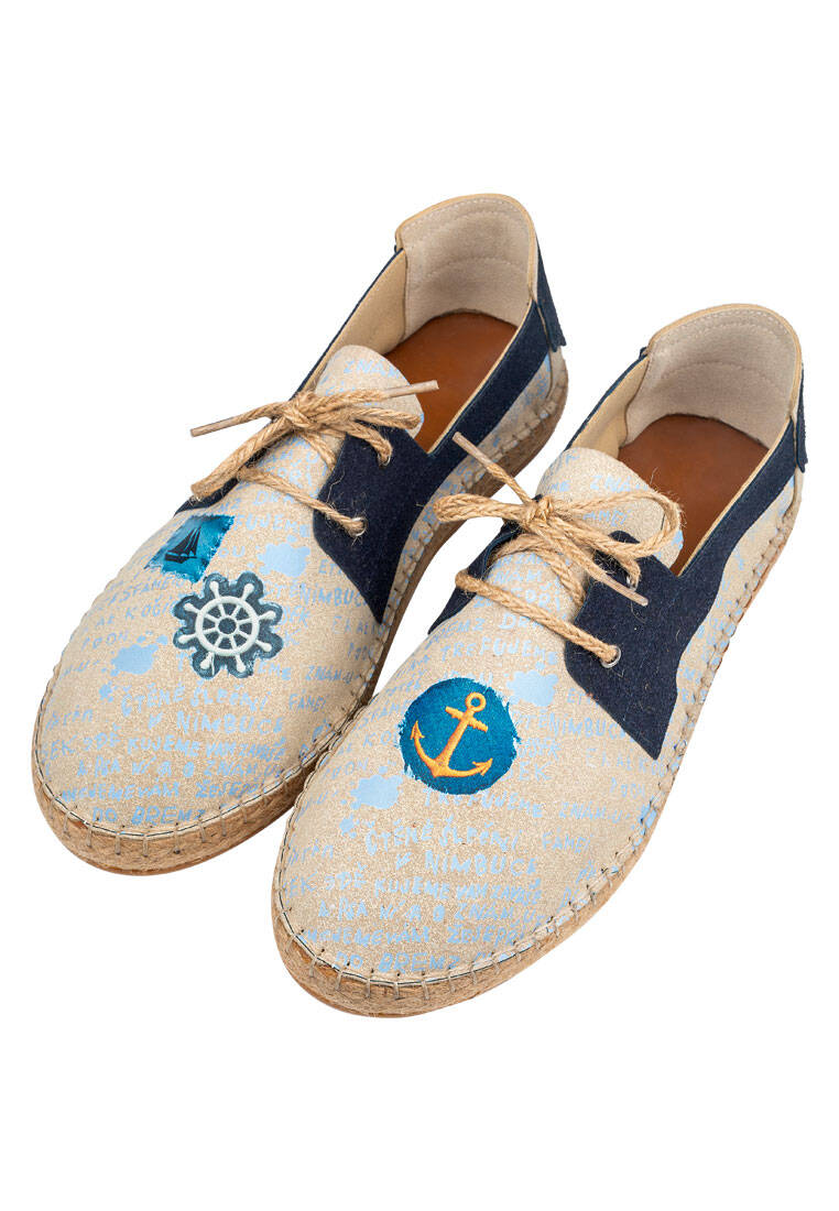 Erkek Vegan Mavi Bağcıklı Espadril - Patches Tasarım