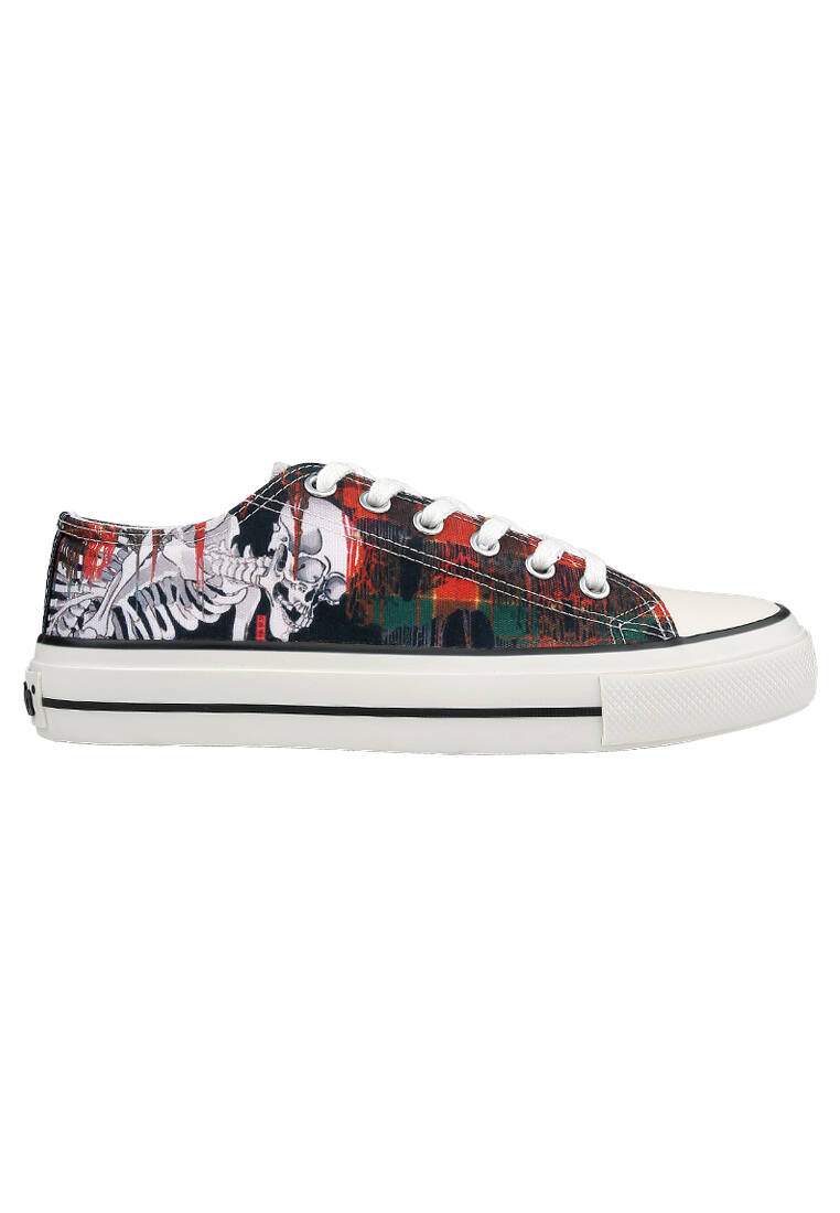 Erkek Vegan Siyah Sneakers - Japanese Skull Tasarım