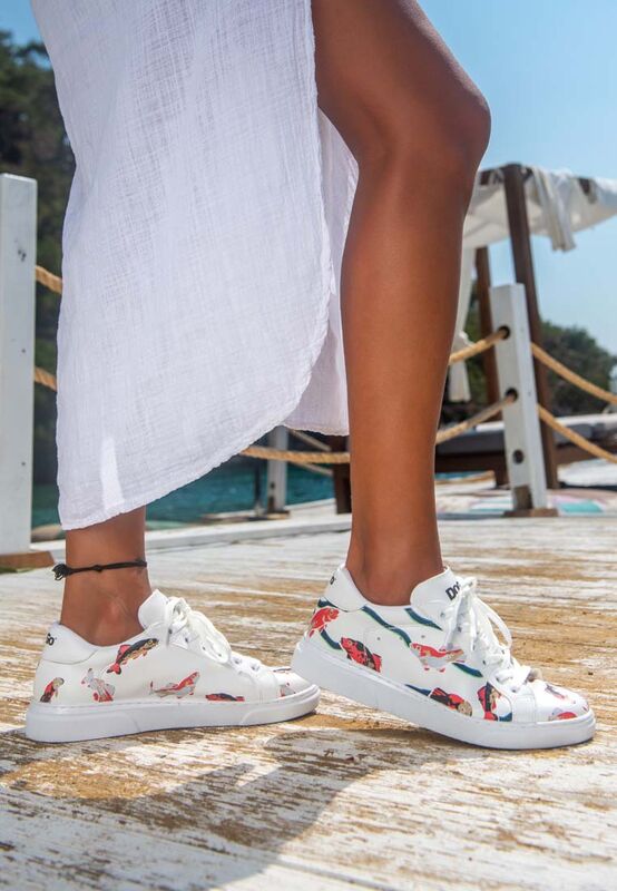 Femme Cuir Vegan Blanc Baskets Koi World Motif DOGO Store