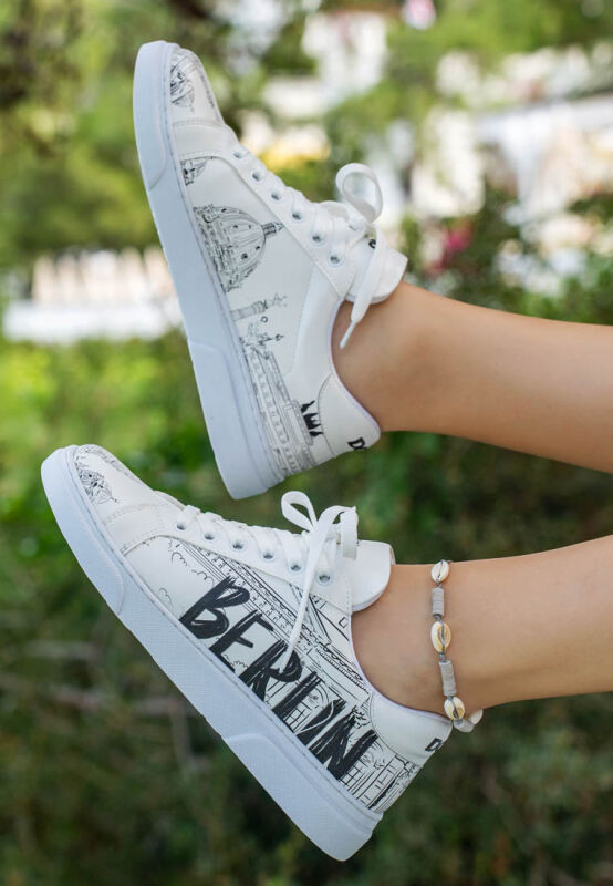 Femme Cuir Vegan Blanc Baskets Berlin Motif DOGO Store