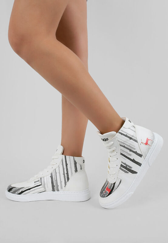 Baskets Hautes Chaussure Chaussette Diesel Femme Cuir Vegan Blanc