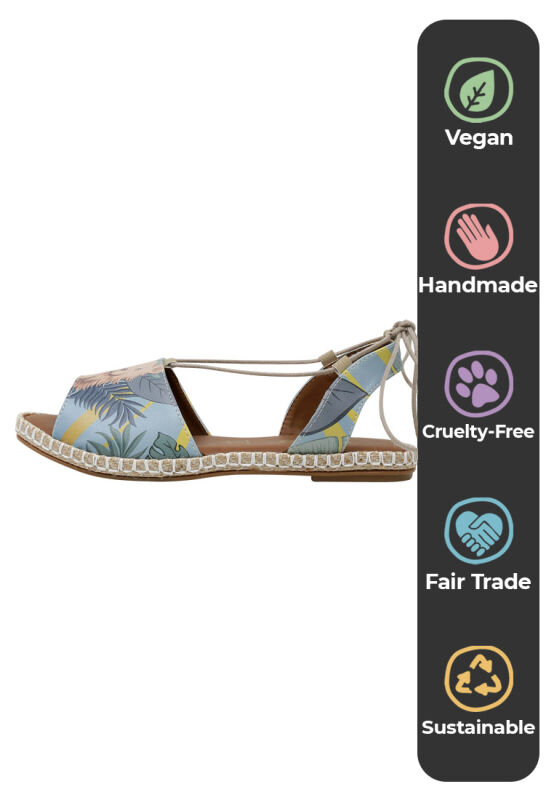 Femme Cuir Vegan Bleu Sandales à Lacets To the Beach Motif