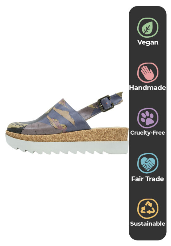 Femme Cuir Vegan Multicolore Sandales Compensées Ancient Egypt