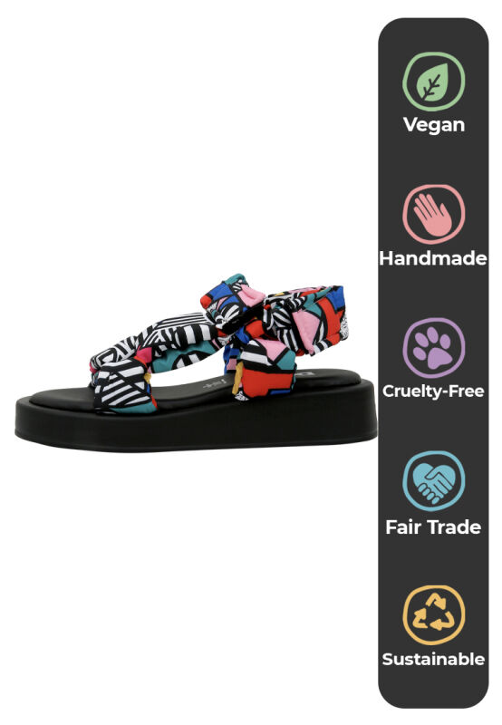 Femme Vegan Multicolore Sandales Compensées Painting in Harmony