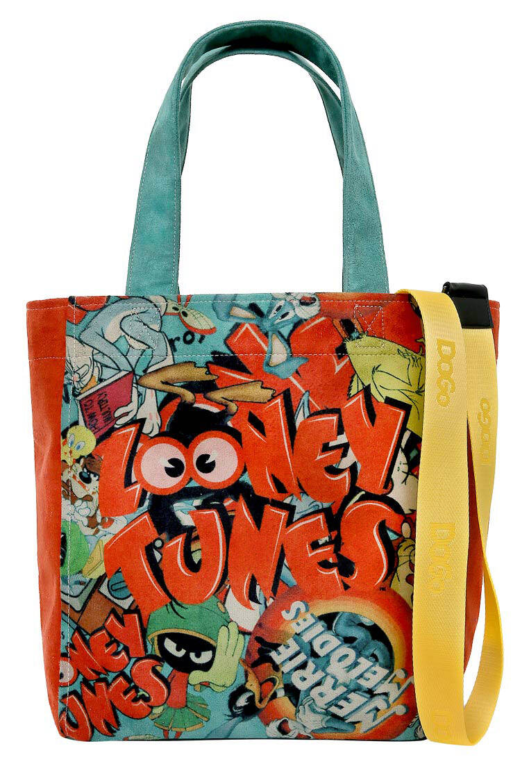 Kadın Vegan Çok Renkli Large Tote Bag - Warner Bros The Toon Parade Tasarım