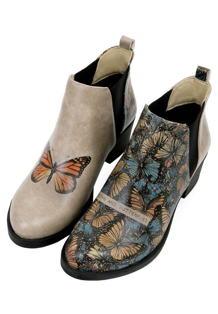 Kadın Vegan Deri Bej Bilekte Bot - Moths and Butterflies Tasarım