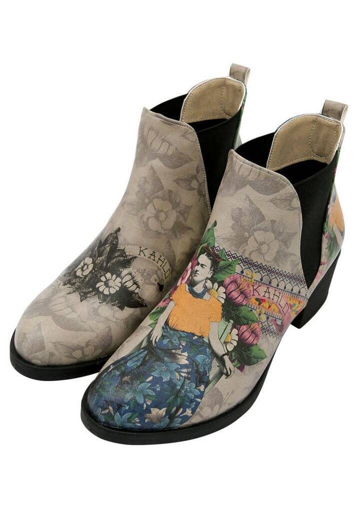Kadın Vegan Deri Bej Bilekte Bot - A Flower From The Past Frida Kahlo Tasarım
