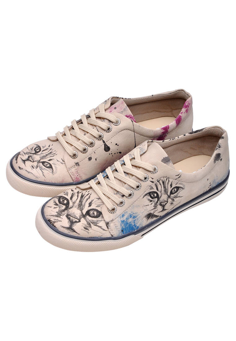 Kadın Vegan Deri Bej Sneakers - Deepness Tasarım