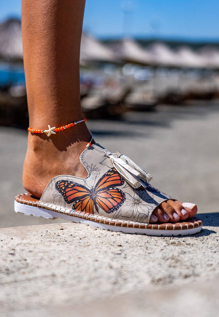 Kadın Vegan Deri Bej Terlik - Fly with Your Own Wings Tasarım