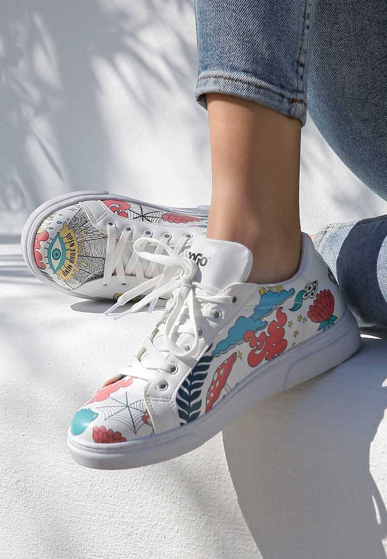 Kadın Vegan Deri Beyaz Günlük Sneakers - Open Your Mind Tasarım