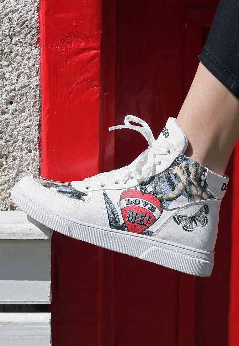 Kadın Vegan Deri Beyaz High Sneakers - Love Me Tasarım