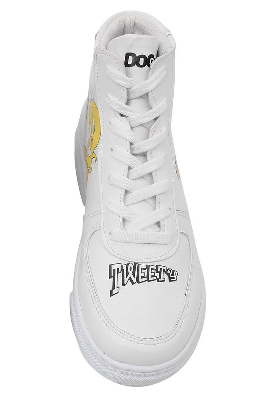 CELEBRITYⅡ Kadın Vegan Deri Beyaz High Sneakers - Warner Bros Tweety Classic