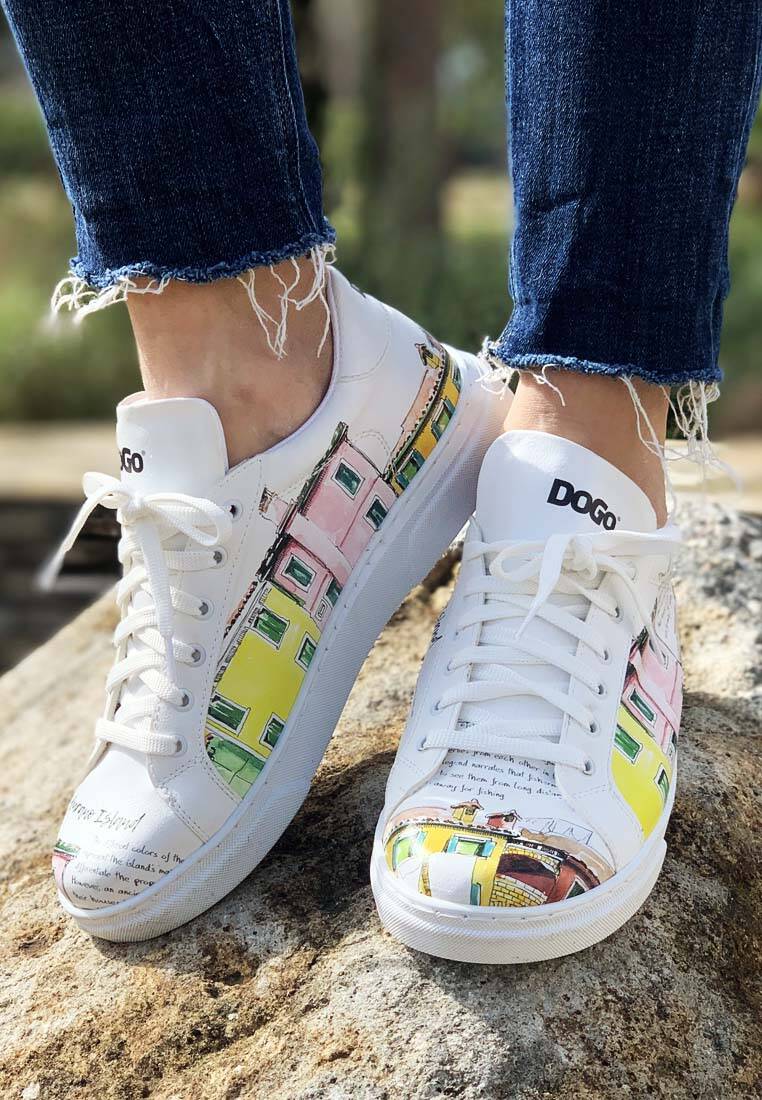 Kadın Vegan Deri Beyaz Sneakers - Burano Island Tasarım
