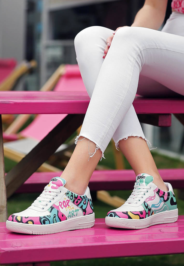 Kadın Vegan Deri Beyaz Sneakers - Pop the Art Tasarım