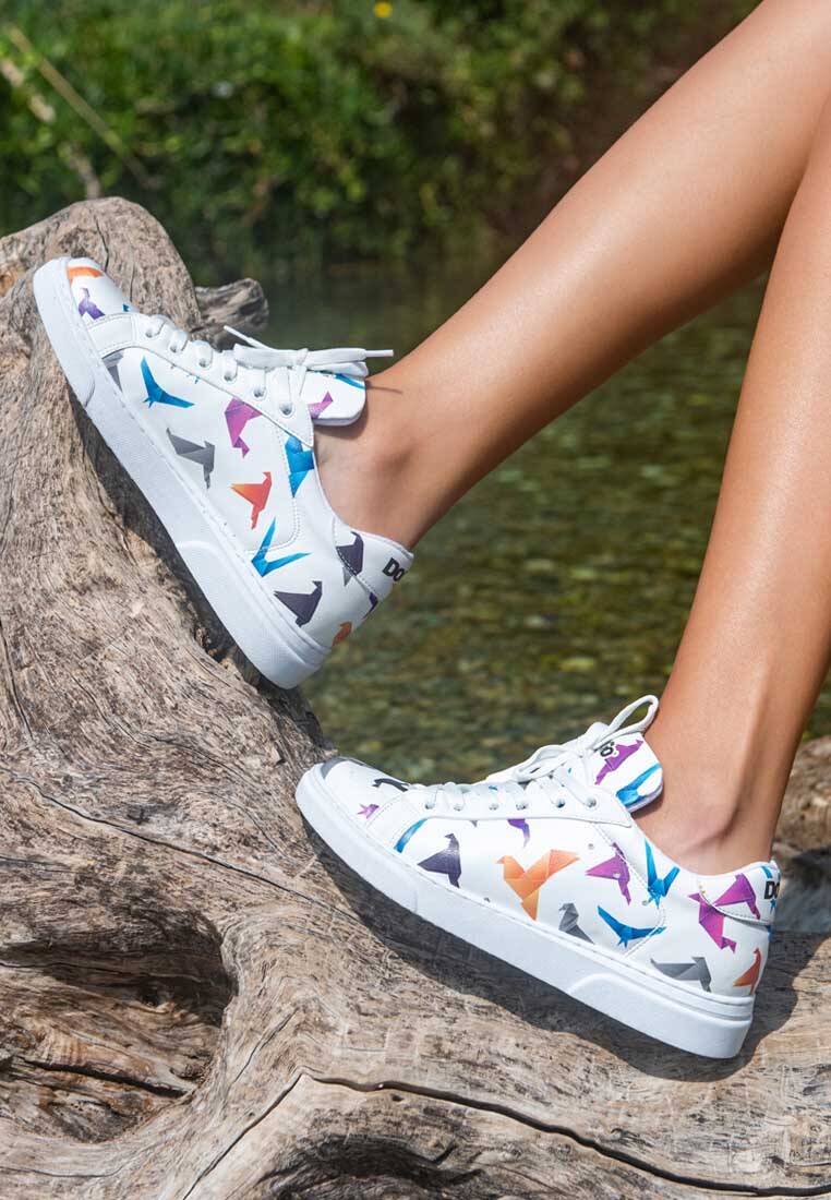 Kadın Vegan Deri Beyaz Sneakers - Paper Like Tasarım