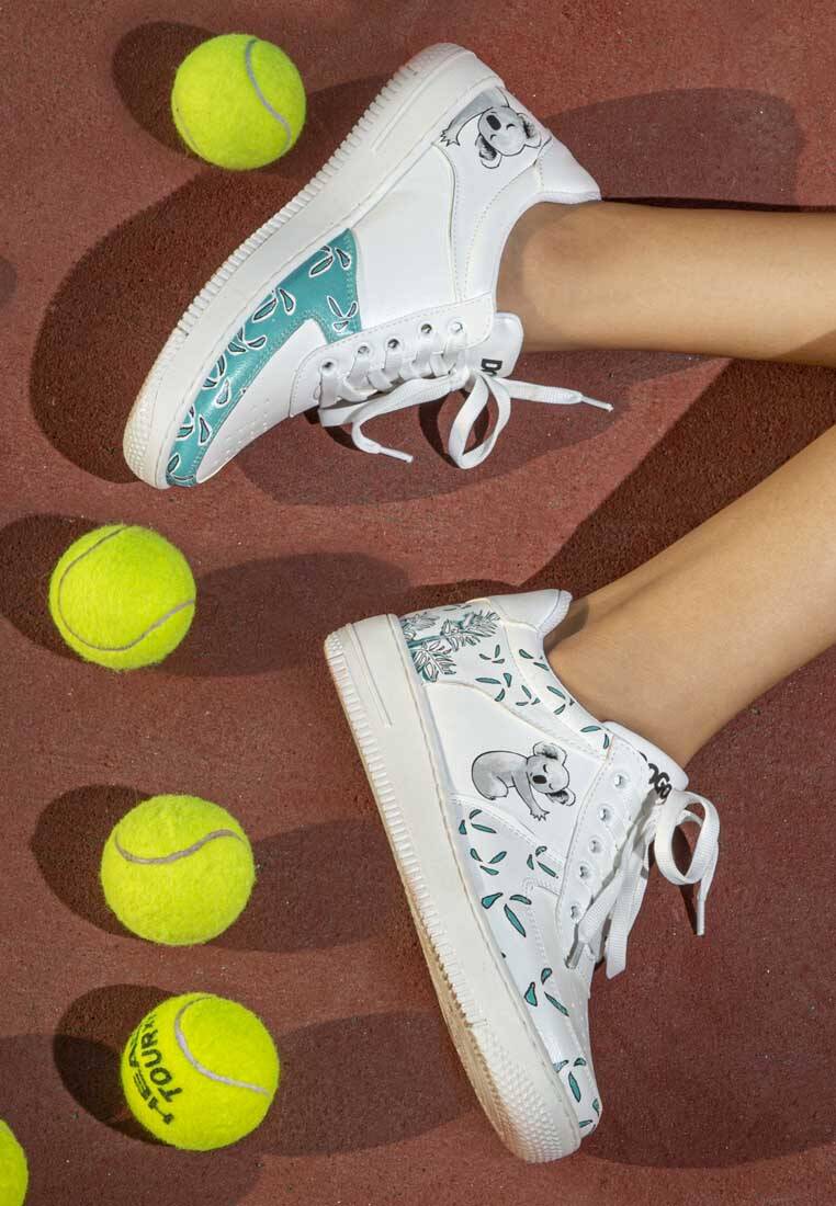 Kadın Vegan Deri Beyaz Sneakers - Koala Hug Tasarım