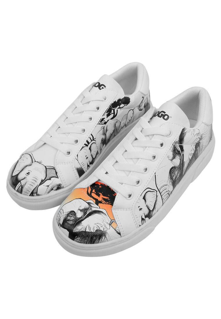 Kadın Vegan Deri Beyaz Sneakers - Sunset Animals Tasarım