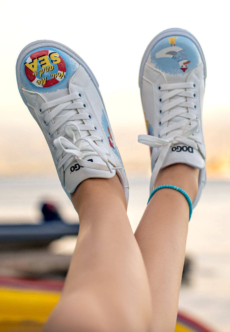Kadın Vegan Deri Beyaz Sneakers - You, Me and the Sea Tasarım