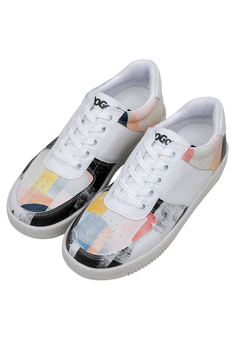 Kadın Vegan Deri Beyaz Sneakers - Geometric Shapes Tasarım