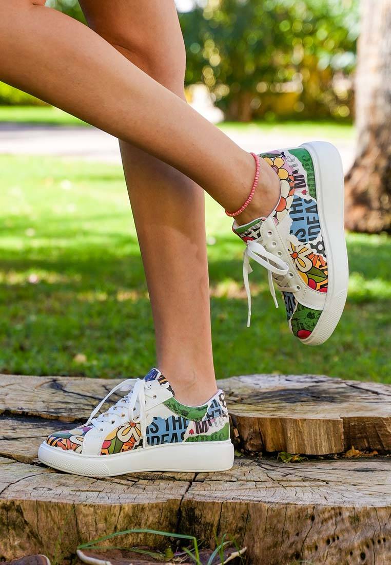 Kadın Vegan Deri Beyaz Sneakers - Creative Mess Tasarım