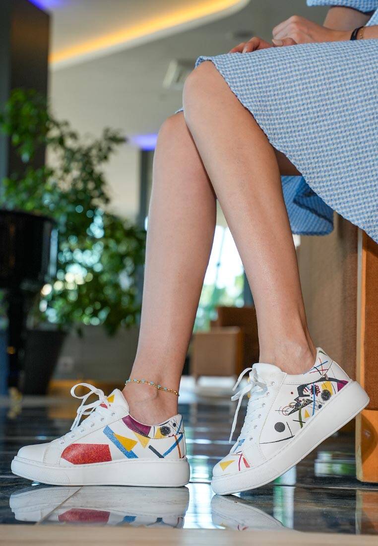 Kadın Vegan Deri Beyaz Sneakers - Crash of Neuron Tasarım