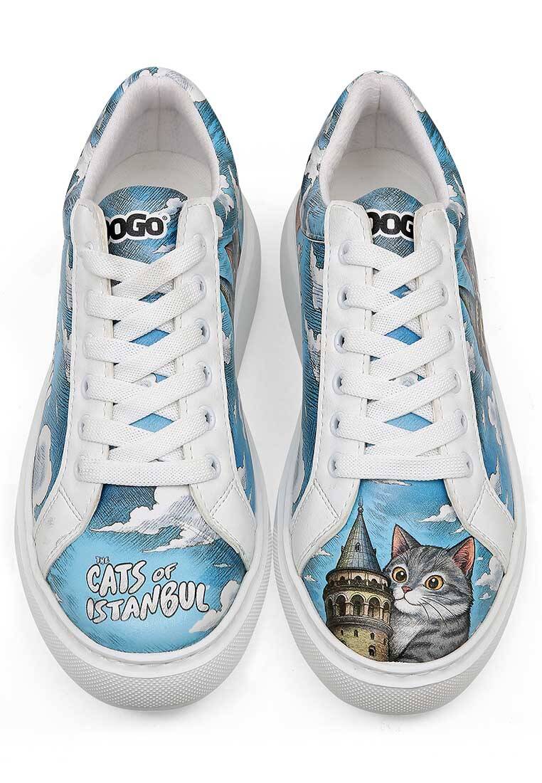 Kadın Vegan Deri Beyaz Sneakers - Galata Cat Tasarım