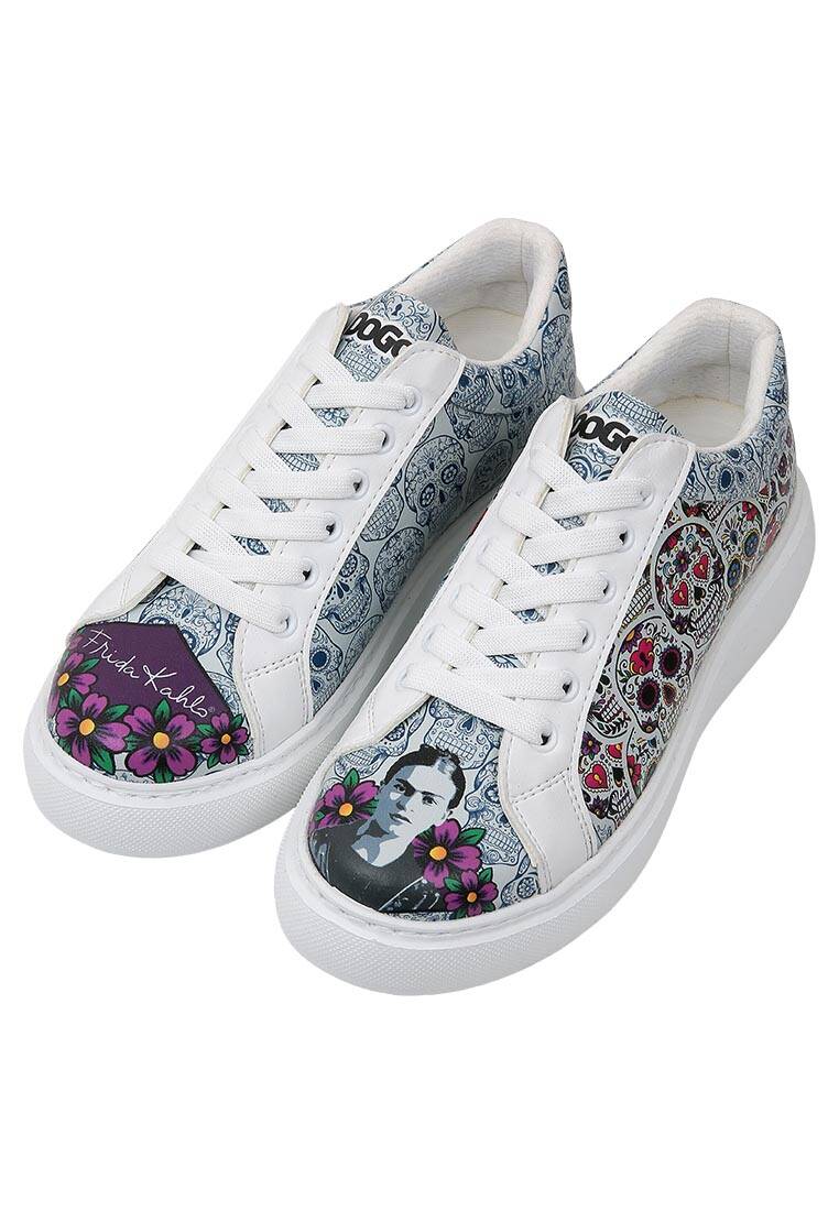 Kadın Vegan Deri Beyaz Sneakers - Remembrance Of Frida Kahlo Tasarım