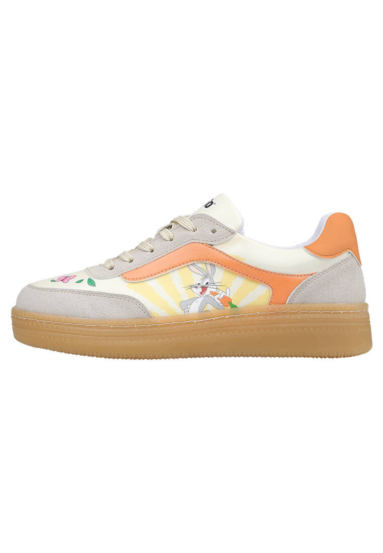 Kadın Vegan Deri Beyaz Sneakers - Warner Bros Looney Tunes Bugs Bunny Hop into Nature Tasarım