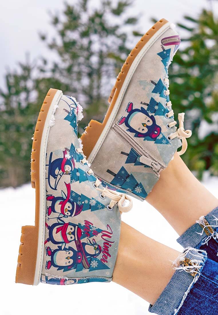 Kadın Vegan Deri Çok Renkli Fermuarlı Kısa Bot - Winter is Here Tasarım