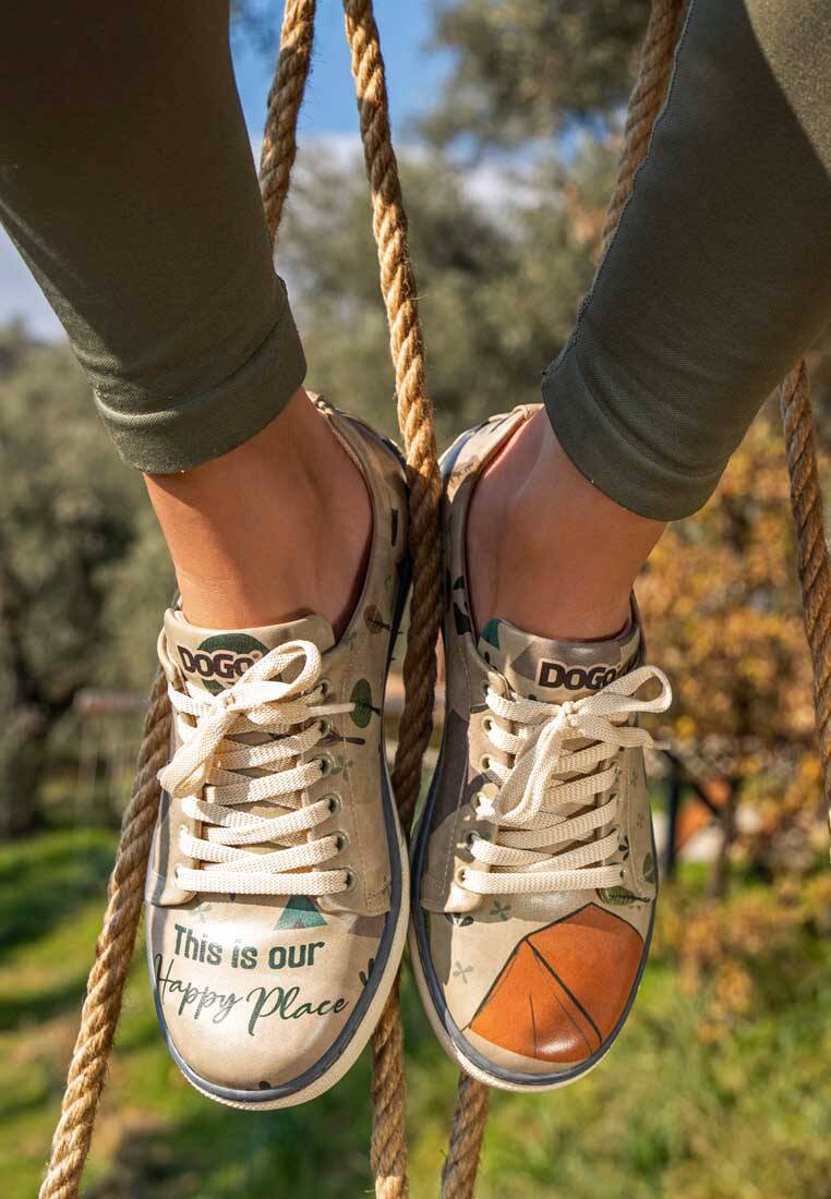 Kadın Vegan Deri Gri Günlük Sneakers - This is Our Happy Place Tasarım