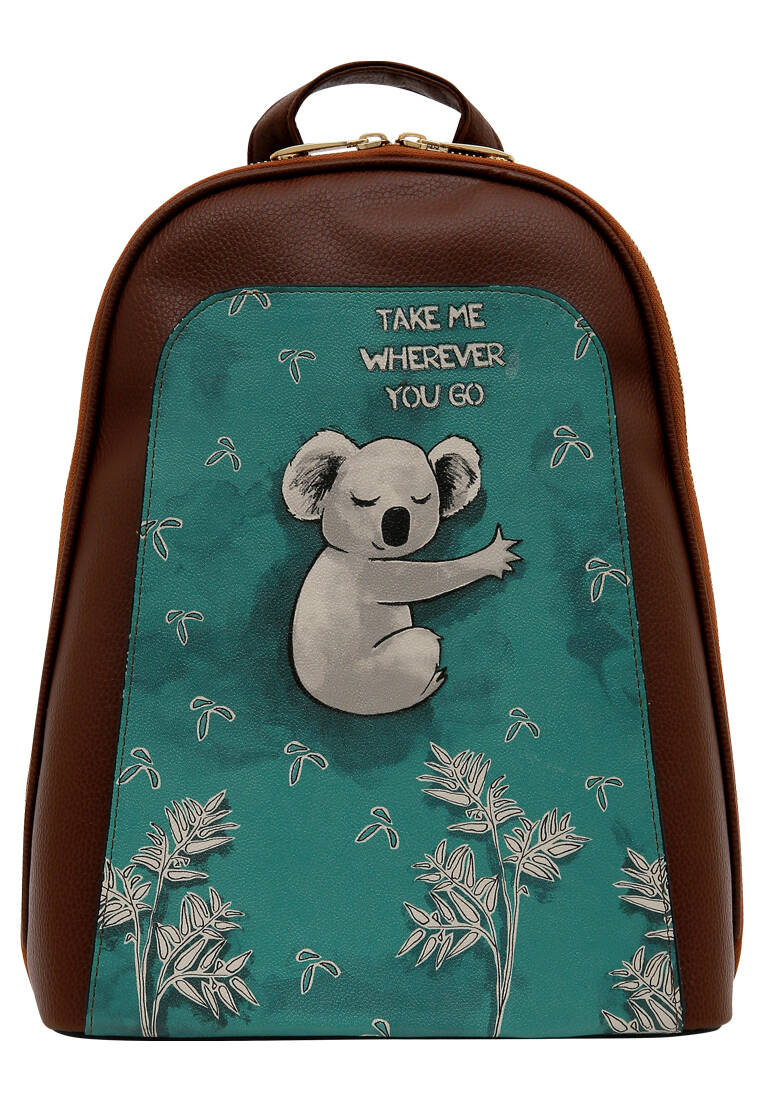 Kadın Vegan Deri Kahverengi Sırt Çantası - Koala Hug (taba) Tasarım