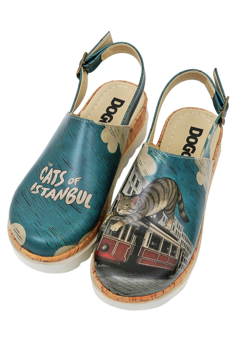 Kadın Vegan Deri Turkuaz Kalın Taban Sandalet - Tram Nap Tasarım