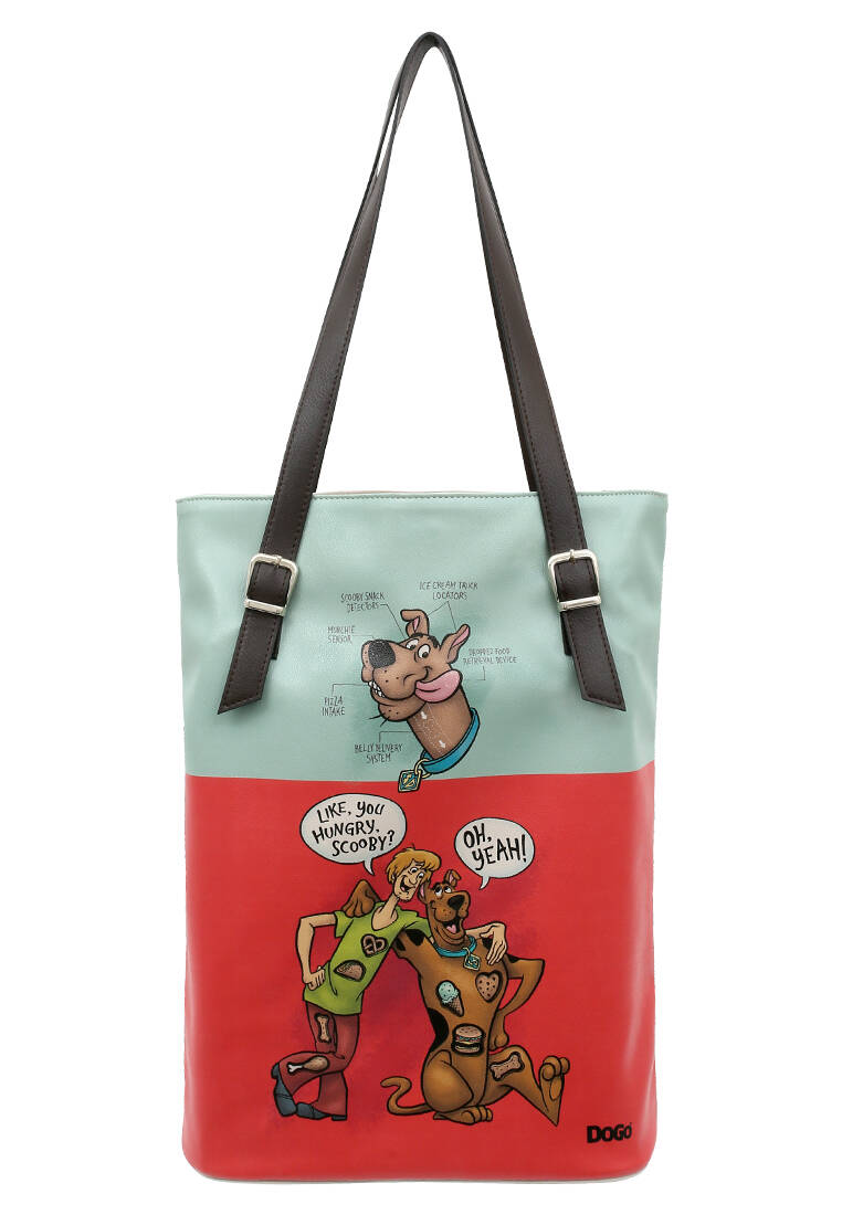 Kadın Vegan Deri Kırmızı Omuz Çantası - Warner Bros Hungry Doo Scooby Doo Tasarım
