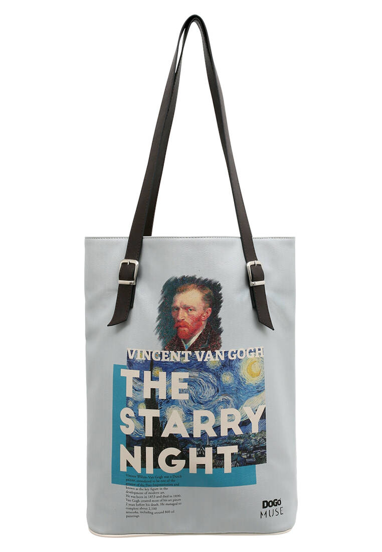 Kadın Vegan Deri Krem Omuz Çantası - Vincent Van Gogh The Starry Night Muse Tasarım