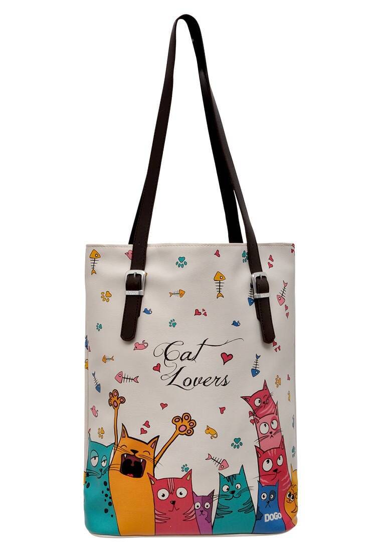 Kadın Vegan Deri Krem Omuz Çantası - Cat Lovers Tasarım