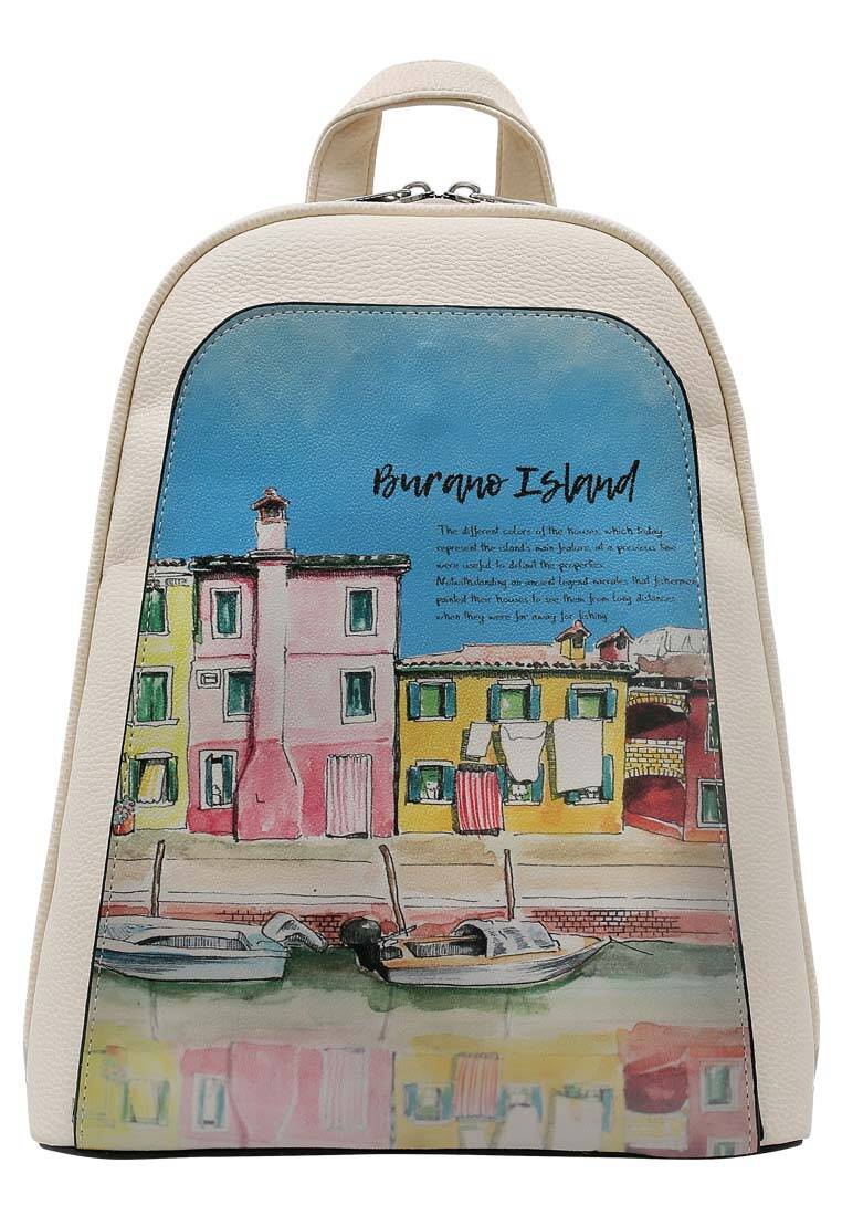 Kadın Vegan Deri Krem Sırt Çantası - Burano Island Tasarım