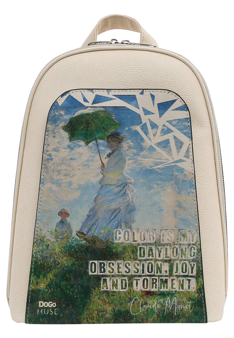Kadın Vegan Deri Krem Sırt Çantası - Claude Monet Woman With A Parasol Muse Tasarım