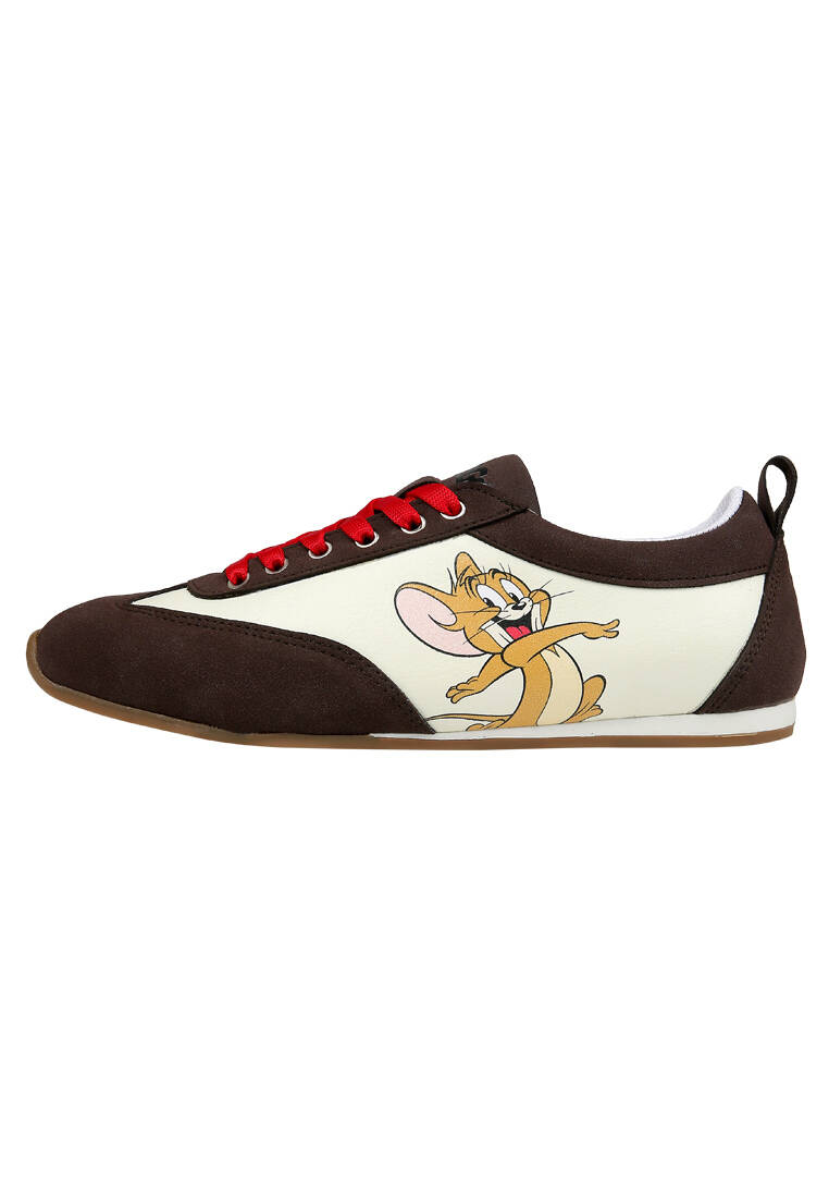 Kadın Vegan Deri Krem Sneakers - Warner Bros Looney Tunes Tom & Jerry Tasarım