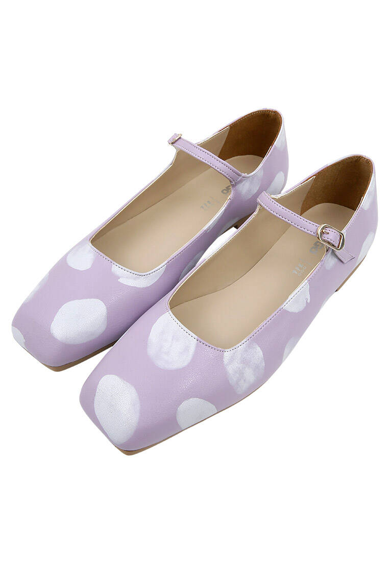 Kadın Vegan Deri Lila Babet - Brush Dots White Tasarım