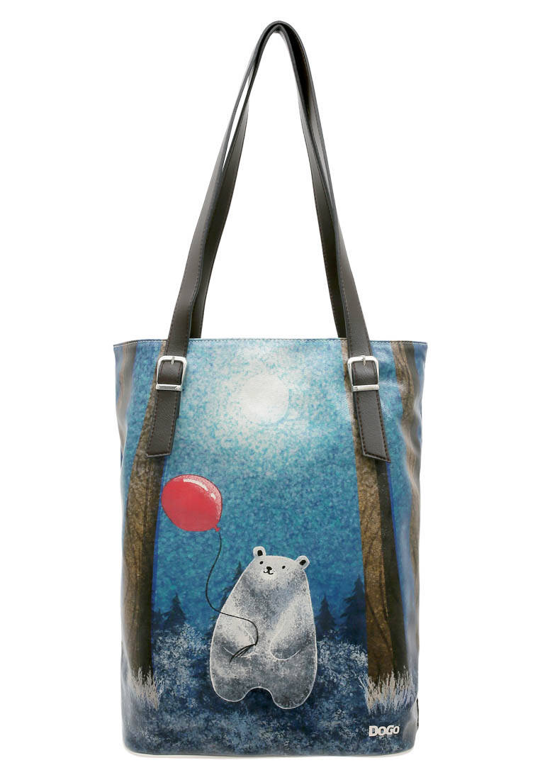 Kadın Vegan Deri Mavi Omuz Çantası - Bear With A Balloon Tasarım