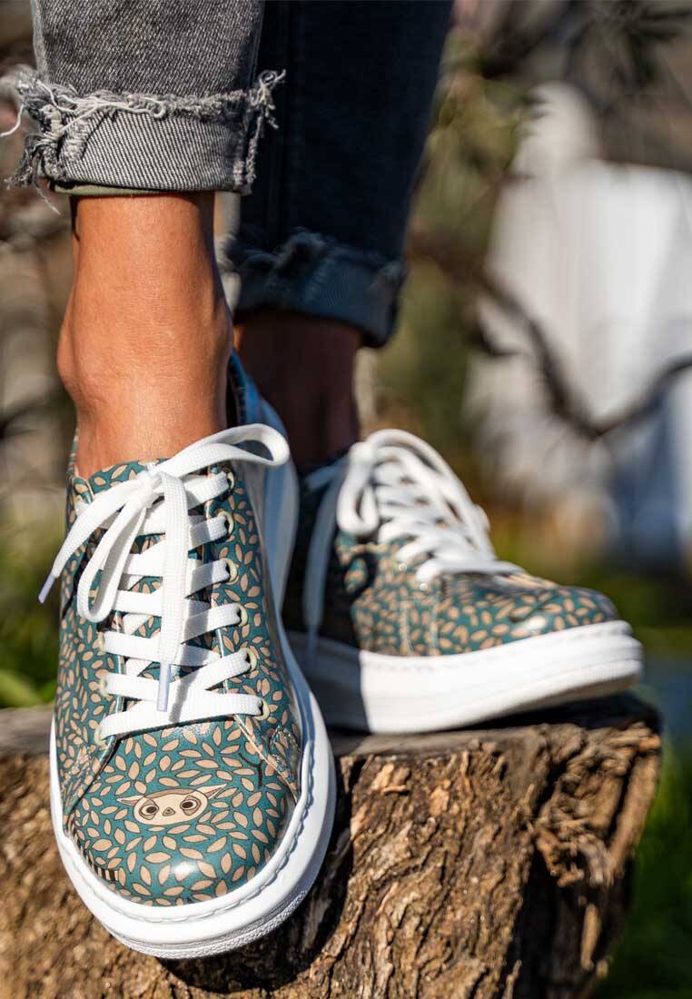 Kadın Vegan Deri Mavi Günlük Sneakers - Lemur Tasarım