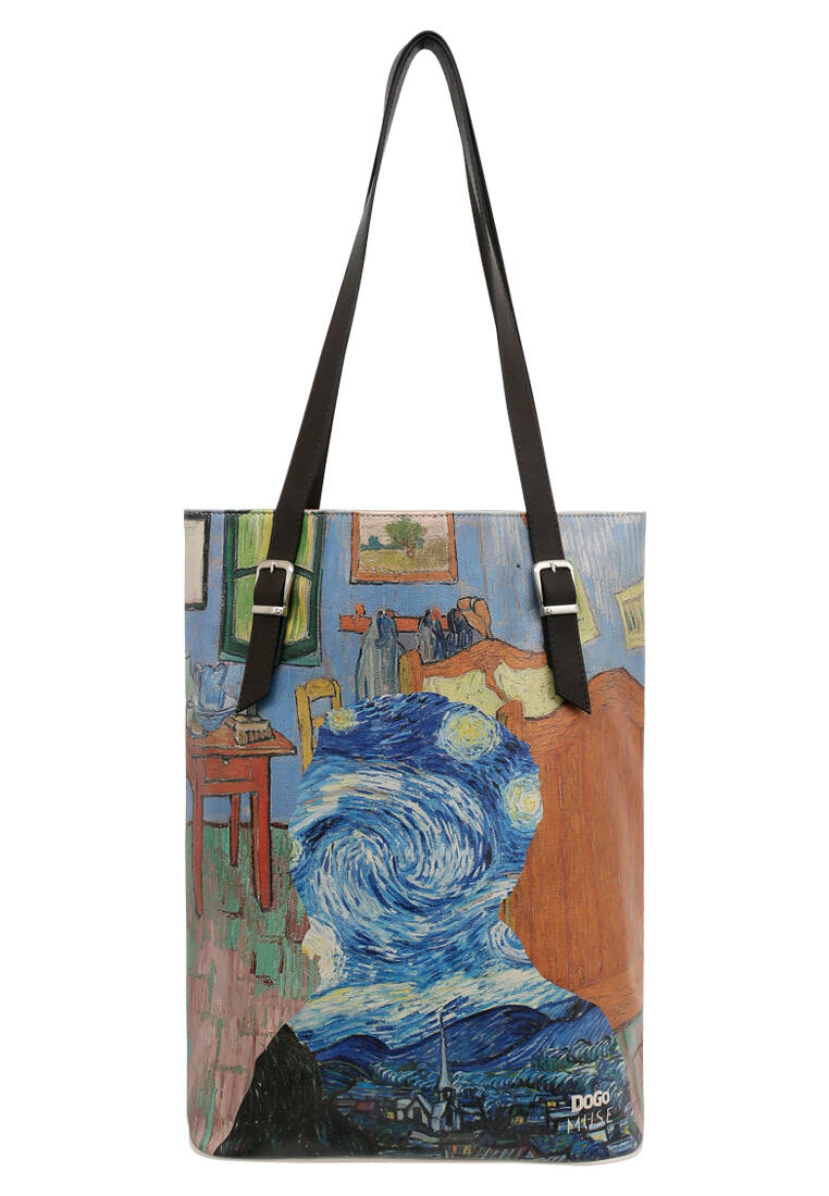 Kadın Vegan Deri Mavi Omuz Çantası - Vincent Van Gogh Lost Mind Muse Tasarım