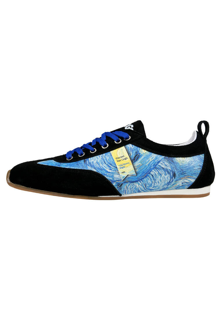 Kadın Vegan Deri Mavi Sneakers - Vincent van Gogh The Starry Night Tasarım