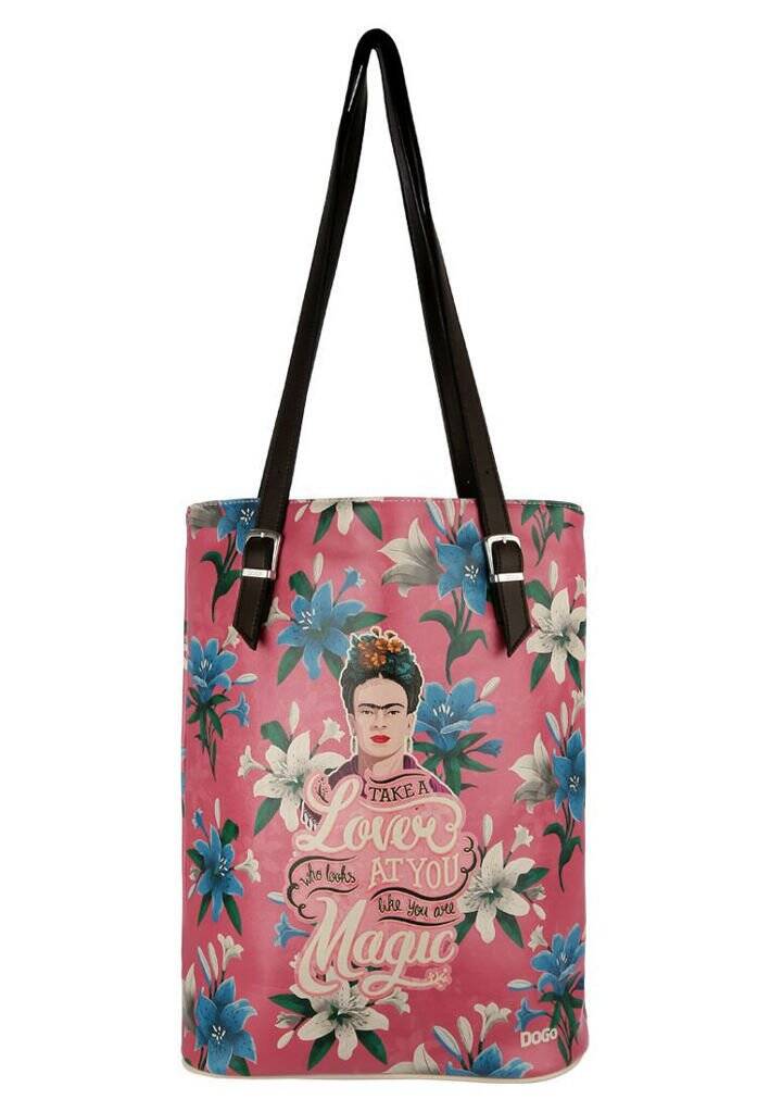 Kadın Vegan Deri Pembe Omuz Çantası - Like You Are Magic Frida Kahlo Tasarım